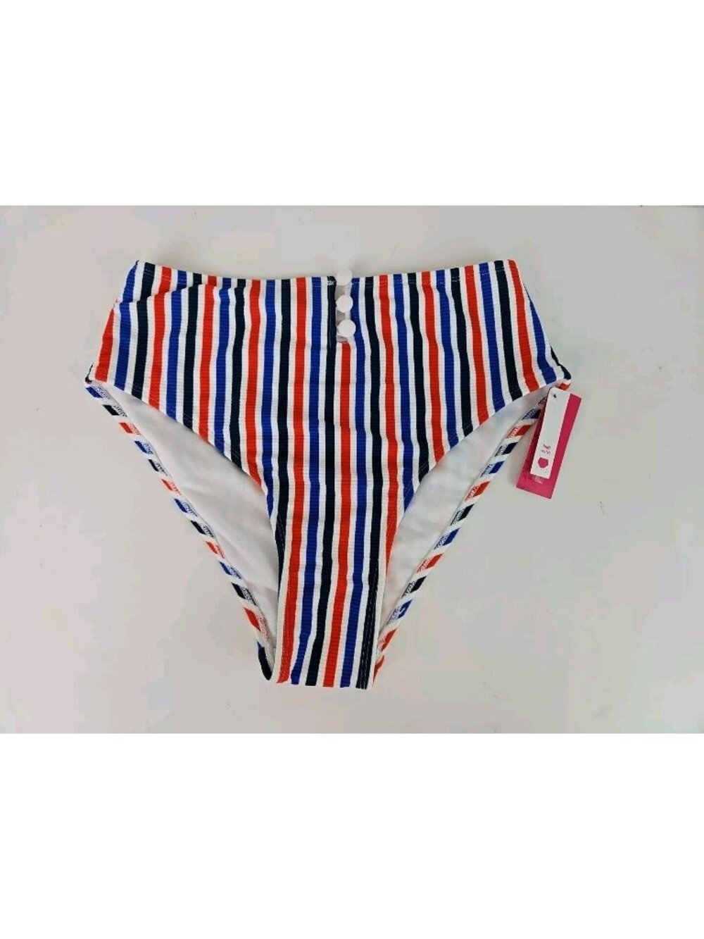 Xhilaration Juniors' Ribbed Button-Front High Waist Bikini Bottom Red Stripe L